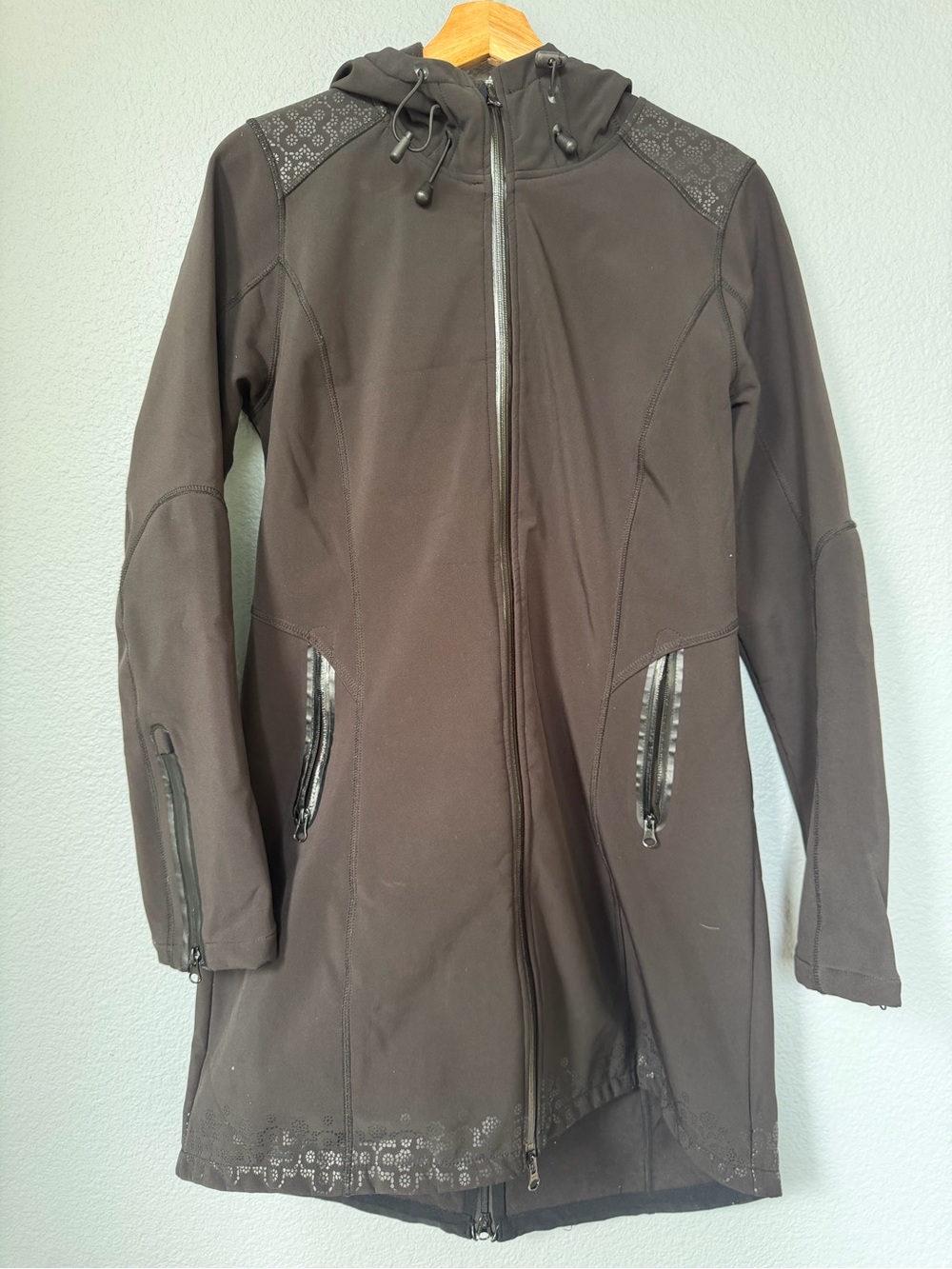 Women's Black Hooded Long Ski Softshell Coat